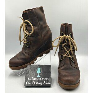 Sorel Women's Brown Leather Joan of Arctic Wedge II Waterproof Boots Size 9 3249